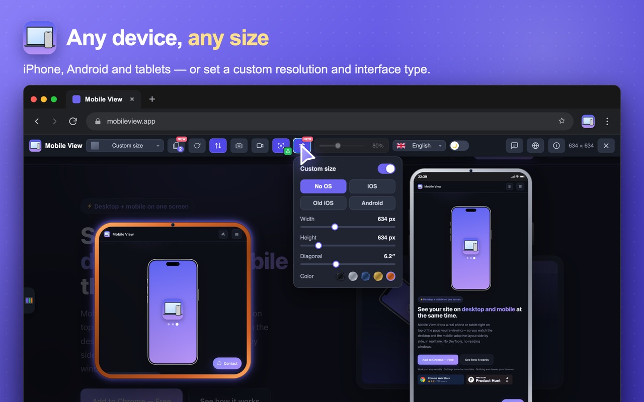 Mobile View simulating a website on multiple mobile devices at once