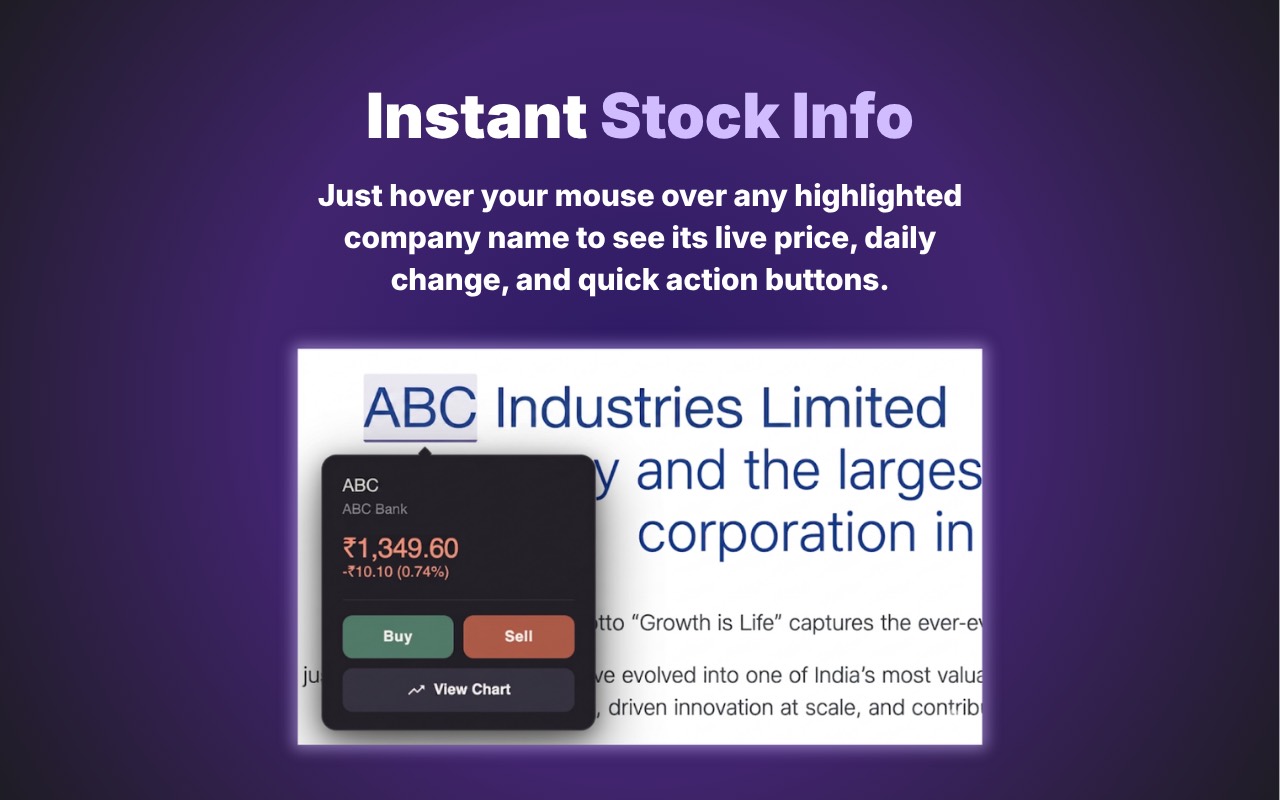 StockGlow showing live Indian stock prices and charts on a webpage